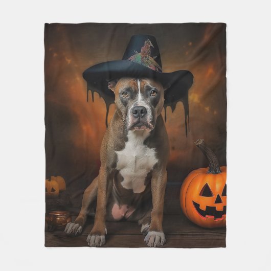 Couverture Polaire American Staffordshire Citrouille Halloween effray (Devant)