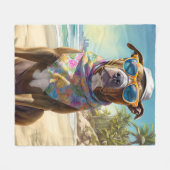 Couverture Polaire American Staffordshire sur la plage, cadeau d'été (Devant (Horizontal))