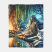 Couverture Polaire Amérindiens et loups par l'eau Scène tranquille (Devant)