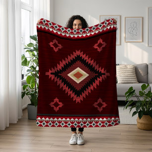 Couverture Polaire Amérindiens Motifs-rouges Indiens Géométrie tribal