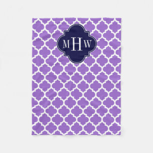 Couverture Polaire Améthyste Marocain blanc #5 Marine 3 Monogramme in