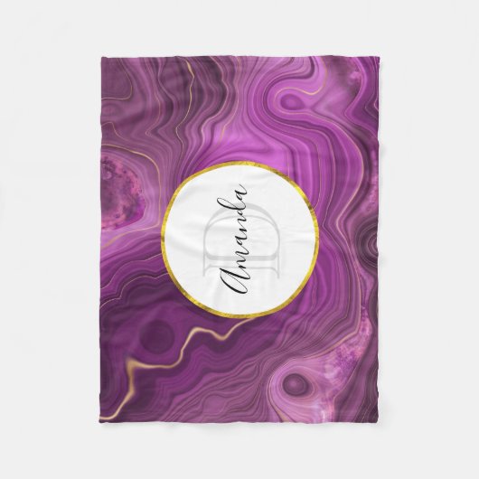 Couverture Polaire Améthyste Violet Et Monogramme D'Agate Abstrait Or (Devant)