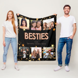Couverture Polaire Ami noir rose or besties photo collage