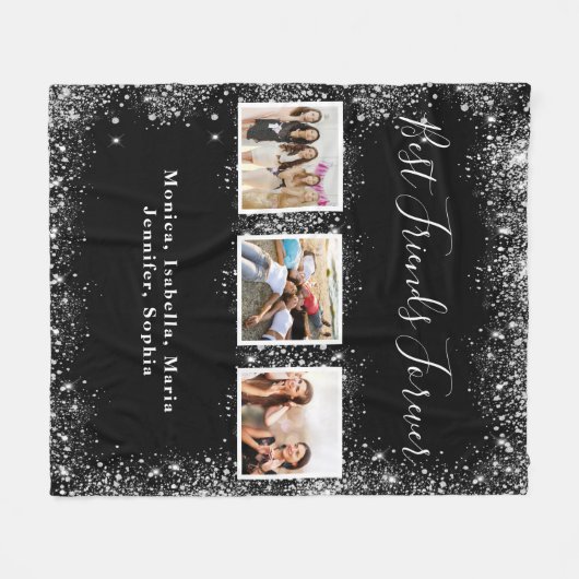 Couverture Polaire Amis BFF noir argent parties scintillant photo nom (Devant (Horizontal))