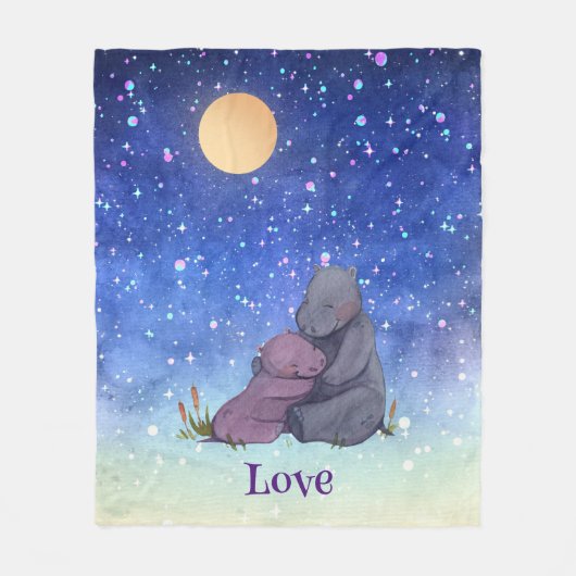 Couverture Polaire Amour, Baby Hippo et sa mère (Devant)