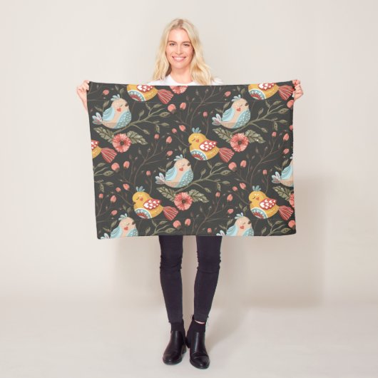 Couverture Polaire Amour Boho Birds Plan Floral (En situation)