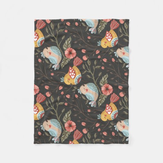 Couverture Polaire Amour Boho Birds Plan Floral (Devant)
