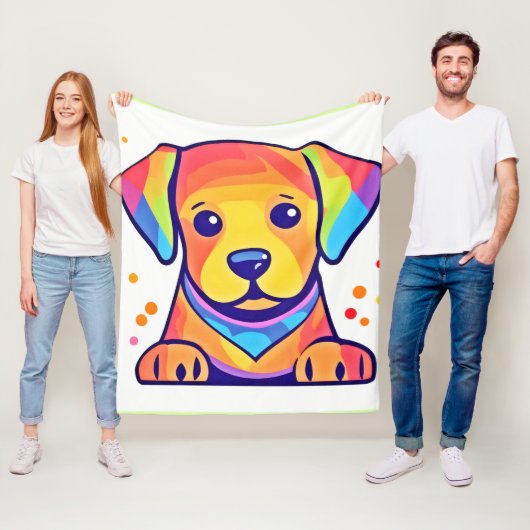 Couverture Polaire Amour de chiot arc-en-ciel (En situation)