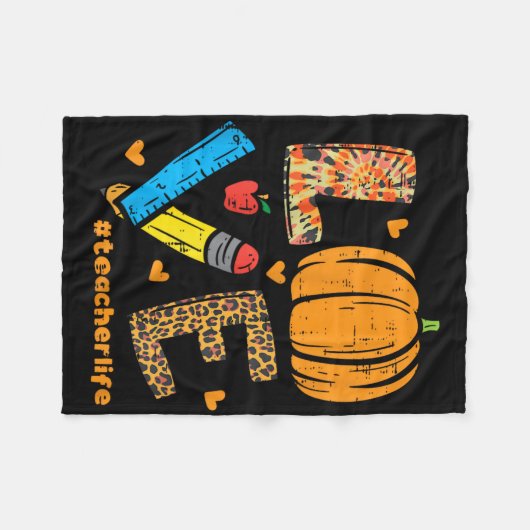 Couverture Polaire Amour Enseignant Citrouille Leopard Automne Automn (Devant (Horizontal))