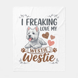 Couverture Polaire Amour fou de coeurs et de pattes de chien Westie_1