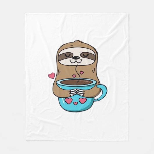 Couverture Polaire Amoureux De Café Chibi Sloth - Cute Kawaii Sloth H (Devant)