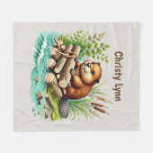 Couverture Polaire Amoureux de castors mignons ajoutez nom (Devant (Horizontal))