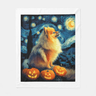 Couverture Polaire Amoureux de chien Pomeranian Peinture de van gogh