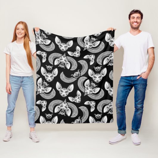 Couverture Polaire Amoureux de les chats égyptiens Sphinx Noir gothiq (En situation)