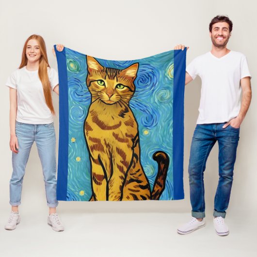 Couverture Polaire Amoureux des chats Van Gogh Style Nuit étoilée (En situation)