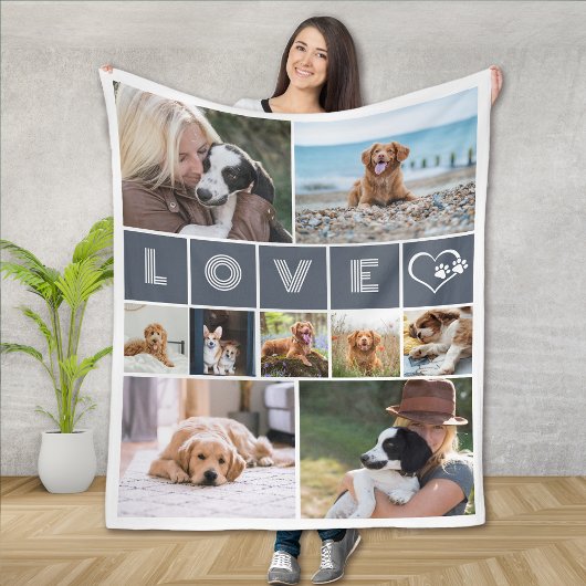 Couverture Polaire Amoureux des chiens Heart Love Photo Collage
