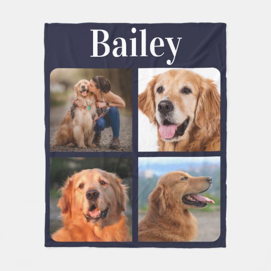 Couverture Polaire Amoureux des chiens Personnalisé 4 Photo Collage M (Devant)