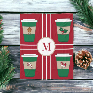 Couverture Polaire Amoureux du café de Noël Monogramme Rouge