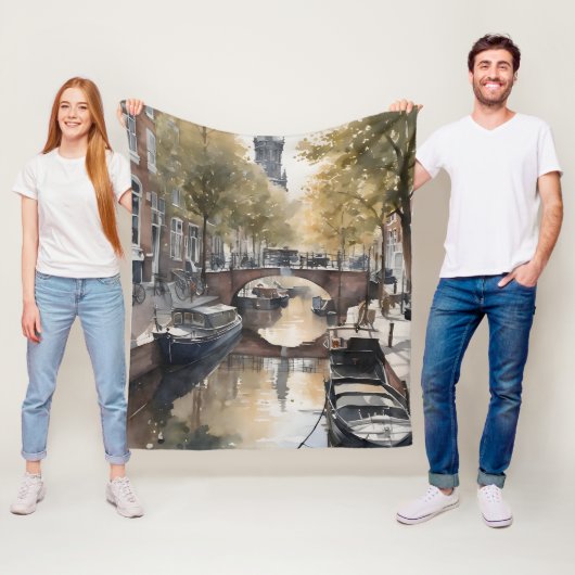 Couverture Polaire Amsterdam aquarelle (En situation)