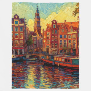 Couverture Polaire Amsterdam canal maisons de style van Gogh