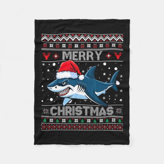 Couverture Polaire Amusant Joyeux Vilain Requin de Noël Santa Hat Lum (Devant)