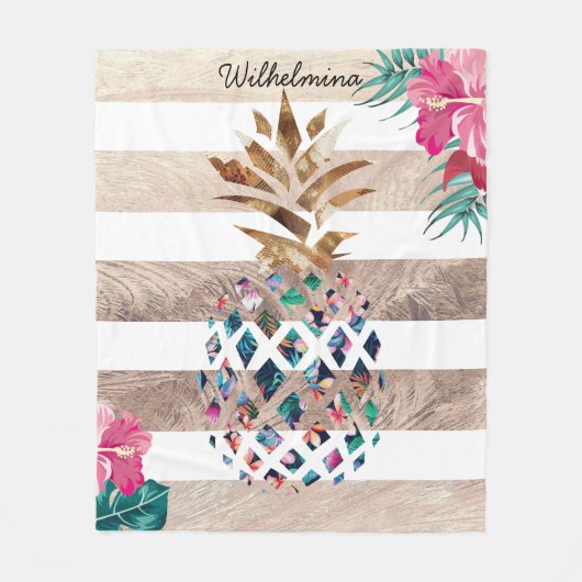 Couverture Polaire Ananas floral rayé or (Devant)
