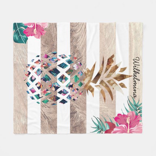 Couverture Polaire Ananas floral rayé or (Devant (Horizontal))
