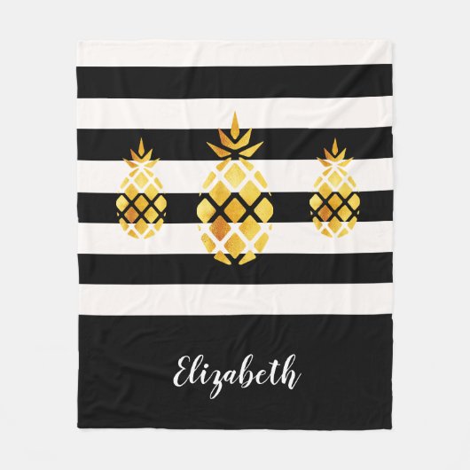 Couverture Polaire Ananas noir or blanc rayures nom (Devant)