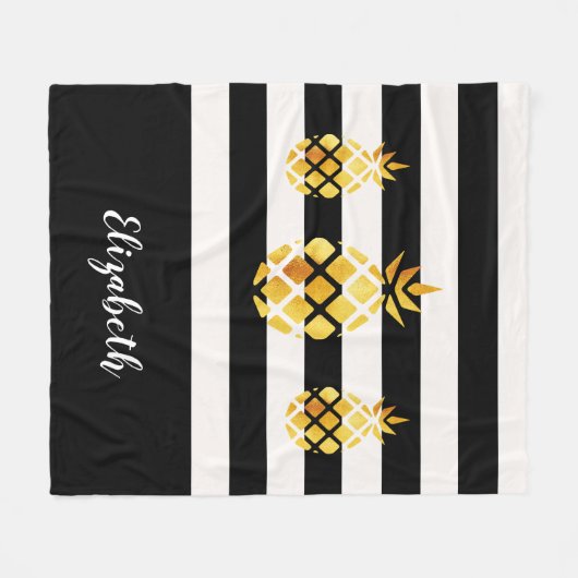 Couverture Polaire Ananas noir or blanc rayures nom (Devant (Horizontal))