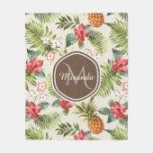 Couverture Polaire Ananas tropicale exotique Floral Monogramme Brown (Devant)