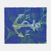 Couverture Polaire Ancien Monde Carte Ancre nautique Monogramme (Devant (Horizontal))