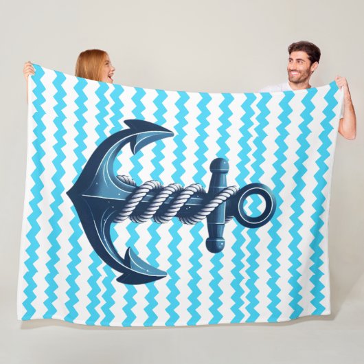 Couverture Polaire Ancrage bleu avec vagues bleues (En situation)