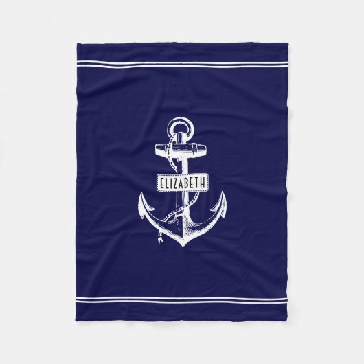 Couverture Polaire Ancrage et lignes marines bleu et blanc (Devant)