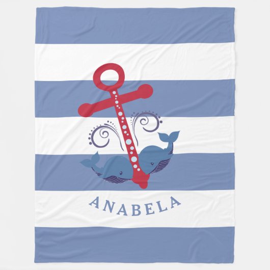 Couverture Polaire Ancrage nautique avec baleines rayures blanches (Devant)