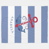 Couverture Polaire Ancrage nautique avec baleines rayures blanches (Devant (Horizontal))