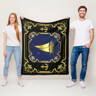 Couverture Polaire Ancrage nautique/voilier noir/or/bleu