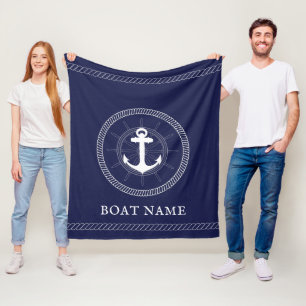 Couverture Polaire Ancre blanche bleue marine Personnalisée