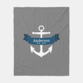 Couverture Polaire Ancre blanche classique et ruban bleu marine (Devant)