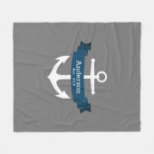 Couverture Polaire Ancre blanche classique et ruban bleu marine (Devant (Horizontal))