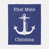 Couverture Polaire Ancre blanche Nautical First Mate personnalisée (Devant)