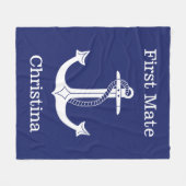 Couverture Polaire Ancre blanche Nautical First Mate personnalisée (Devant (Horizontal))