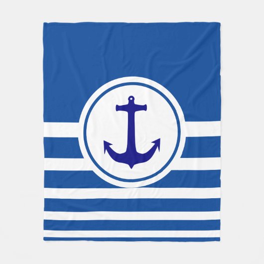Couverture Polaire Ancre bleu bleu et blanc rayé personnalisé (Devant)