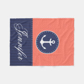Couverture Polaire Ancre bleu corail marine confortable Texte personn (Devant (Horizontal))