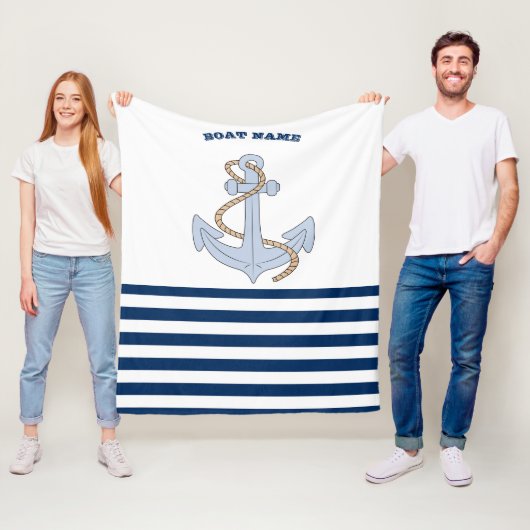 Couverture Polaire Ancre Bleu marine Rayures blanches (En situation)