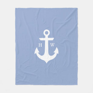 Couverture Polaire Ancre bleu serenity Monogramme nautique