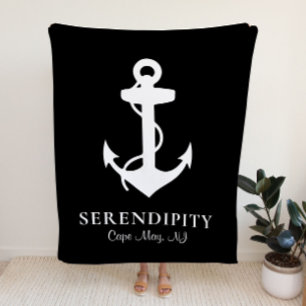 Couverture Polaire Ancre de bateau Monogramme noir