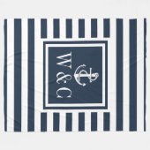Couverture Polaire Ancre de bateau nautique Monogram Navy Blue Stripe (Devant (Horizontal))