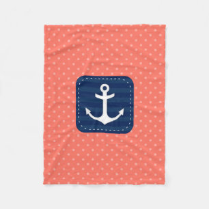 Couverture Polaire Ancre de corail nautique de bleu marine de motif