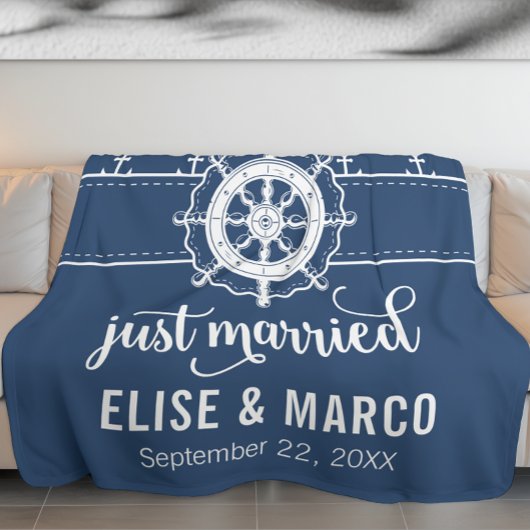 Couverture Polaire Ancre et roue de navire juste marié