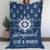 Couverture Polaire Ancre et roue de navire juste marié